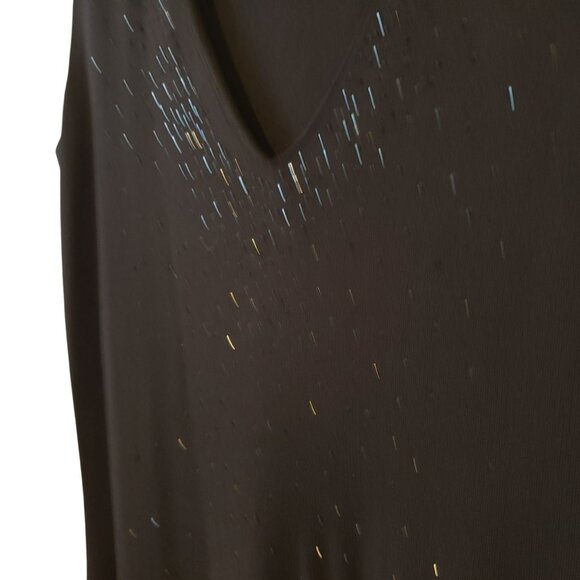 Lauren Ralph Lauren Black Rhinestone V Neck Sleeveless Jersey Midi Dress 90s - Picture 2 of 6